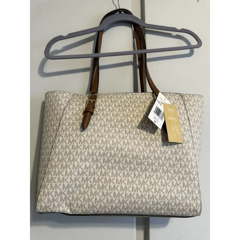 MICHAEL KORS CHARLOTTE LG 3 IN 1 TOTE SHOULDER BAG + CLUTCH MK VANILLA/BROWN - Picture 9 of 13